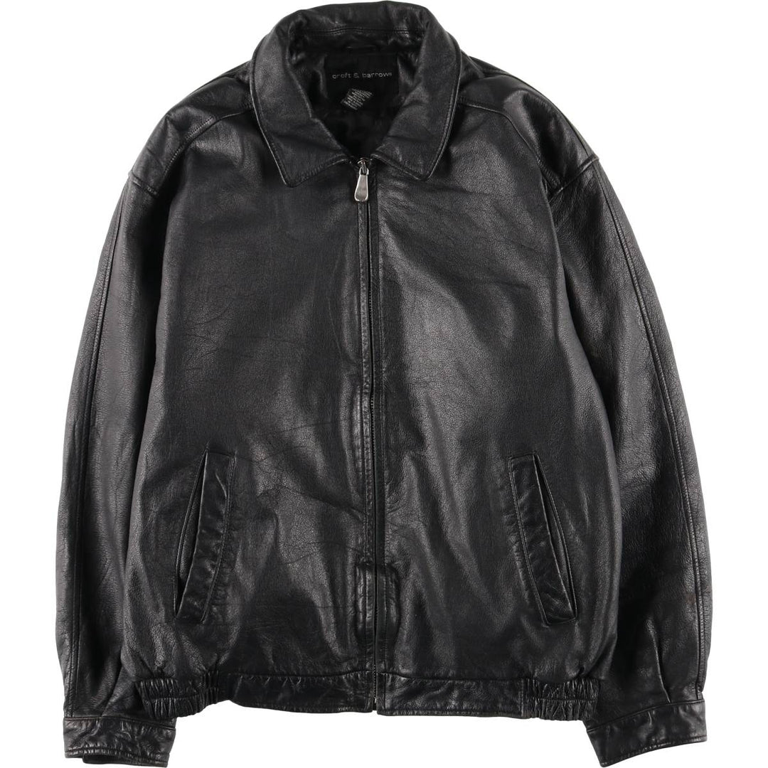 Vintage 90'S CROFT and BARROW padded swing-top leather jacket, size L, men's genuine leather black type Vintage Second Hand