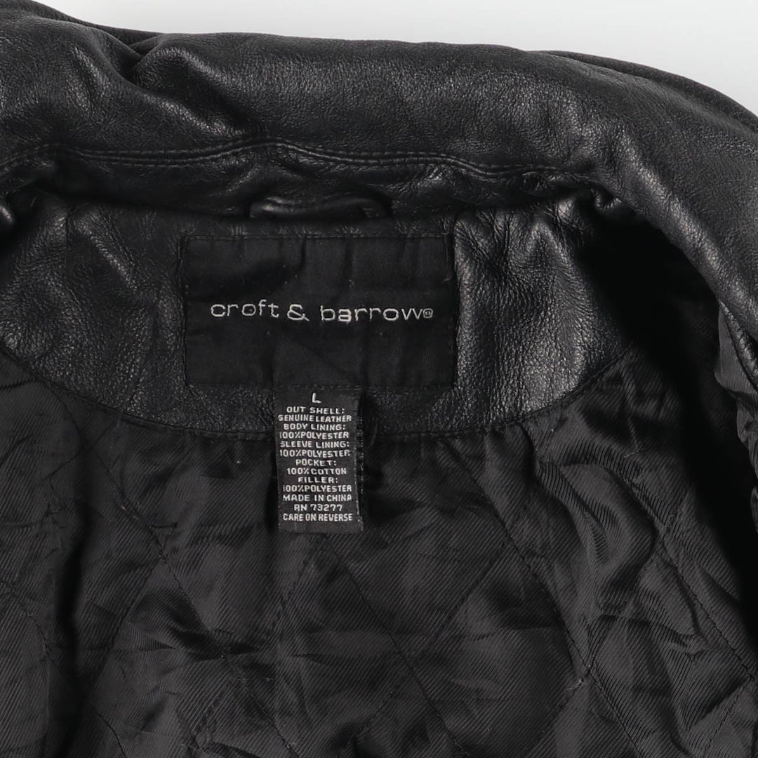 Vintage 90'S CROFT and BARROW padded swing-top leather jacket, size L, men's genuine leather black type Vintage Second Hand