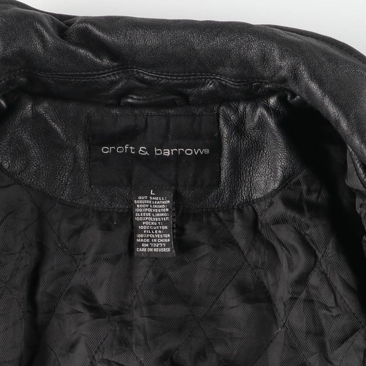 Vintage 90'S CROFT and BARROW padded swing-top leather jacket, size L, men's genuine leather black type Vintage Second Hand