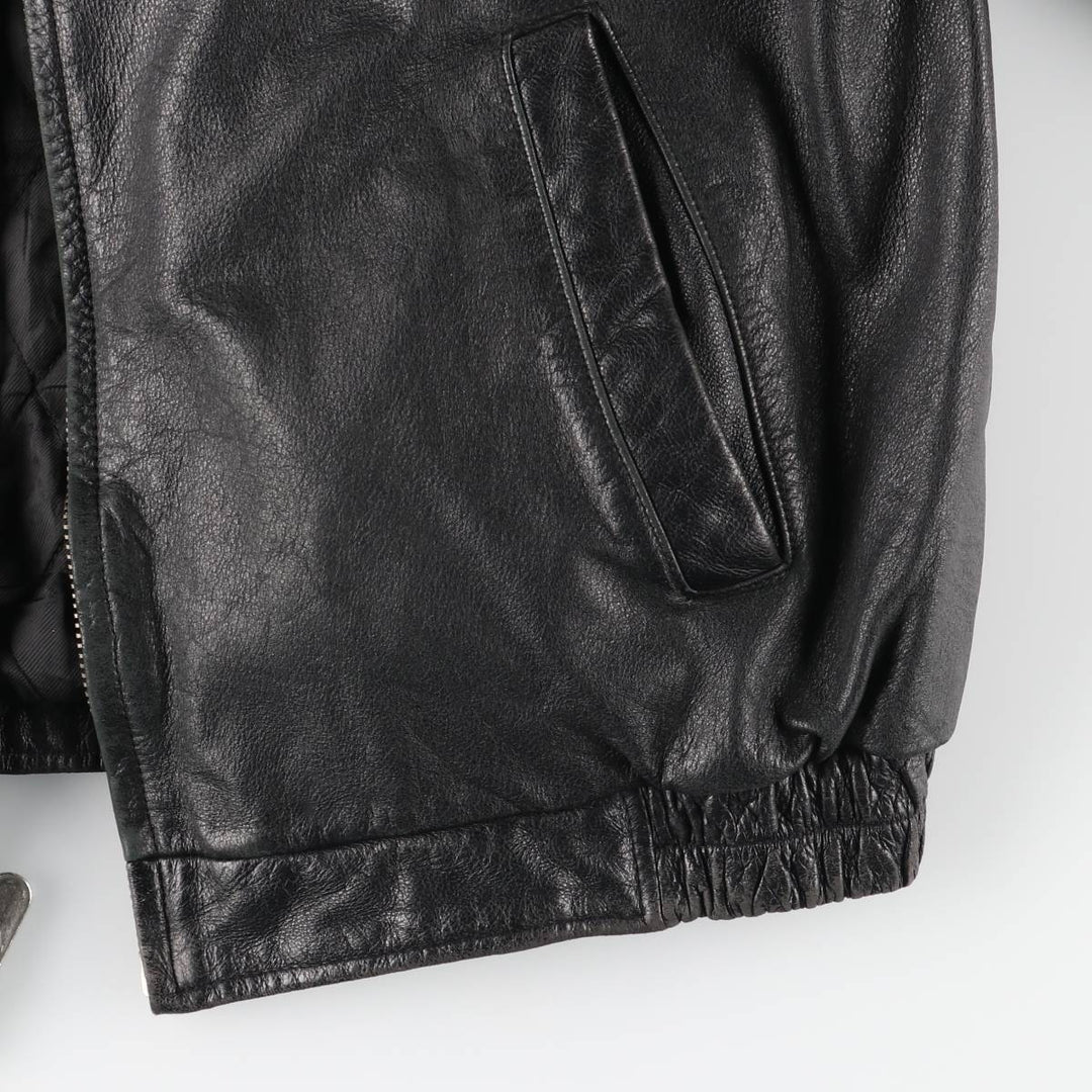 Vintage 90'S CROFT and BARROW padded swing-top leather jacket, size L, men's genuine leather black type Vintage Second Hand