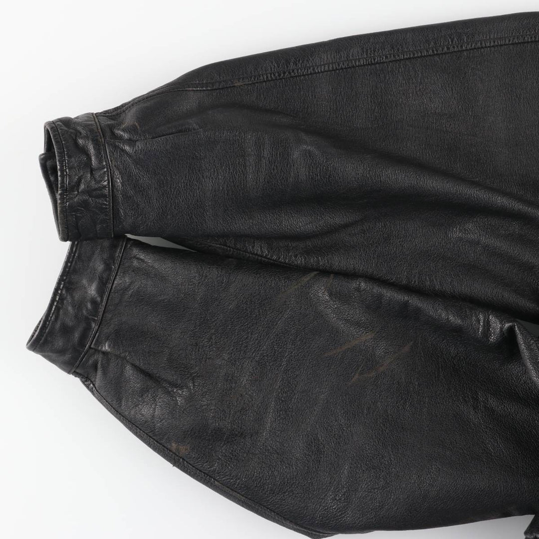 Vintage 90'S CROFT and BARROW padded swing-top leather jacket, size L, men's genuine leather black type Vintage Second Hand