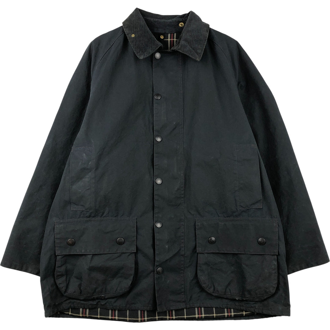 1990'S Barbour Beaufort 3 Warrant Oiled Hunting Jacket, Made in England, C44, Men's Size L cotton navy blue type Vintage Second Hand