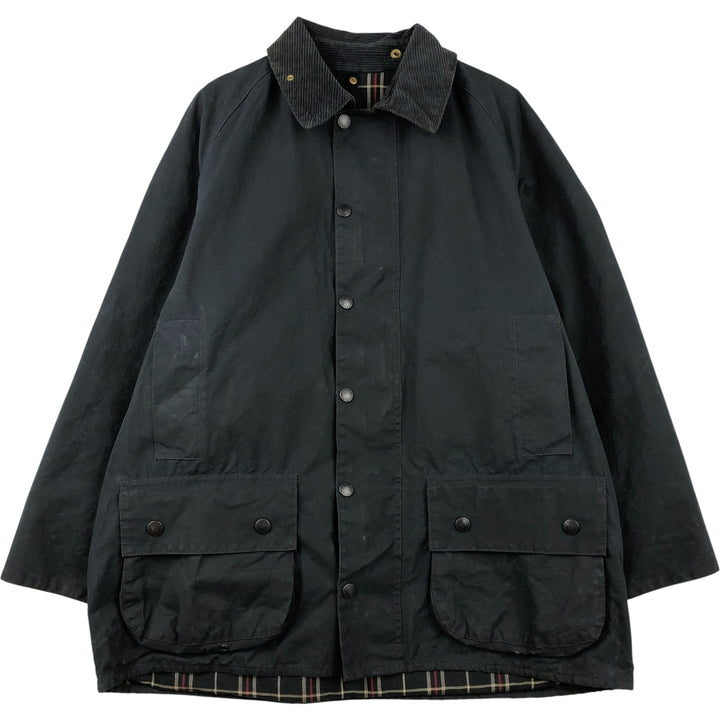 1990'S Barbour Beaufort 3 Warrant Oiled Hunting Jacket, Made in England, C44, Men's Size L cotton navy blue type Vintage Second Hand