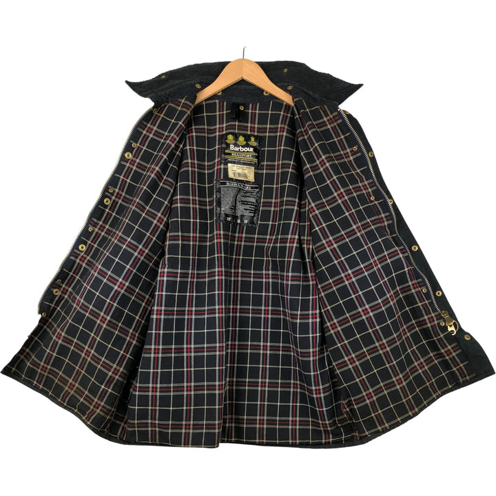 1990'S Barbour Beaufort 3 Warrant Oiled Hunting Jacket, Made in England, C44, Men's Size L cotton navy blue type Vintage Second Hand
