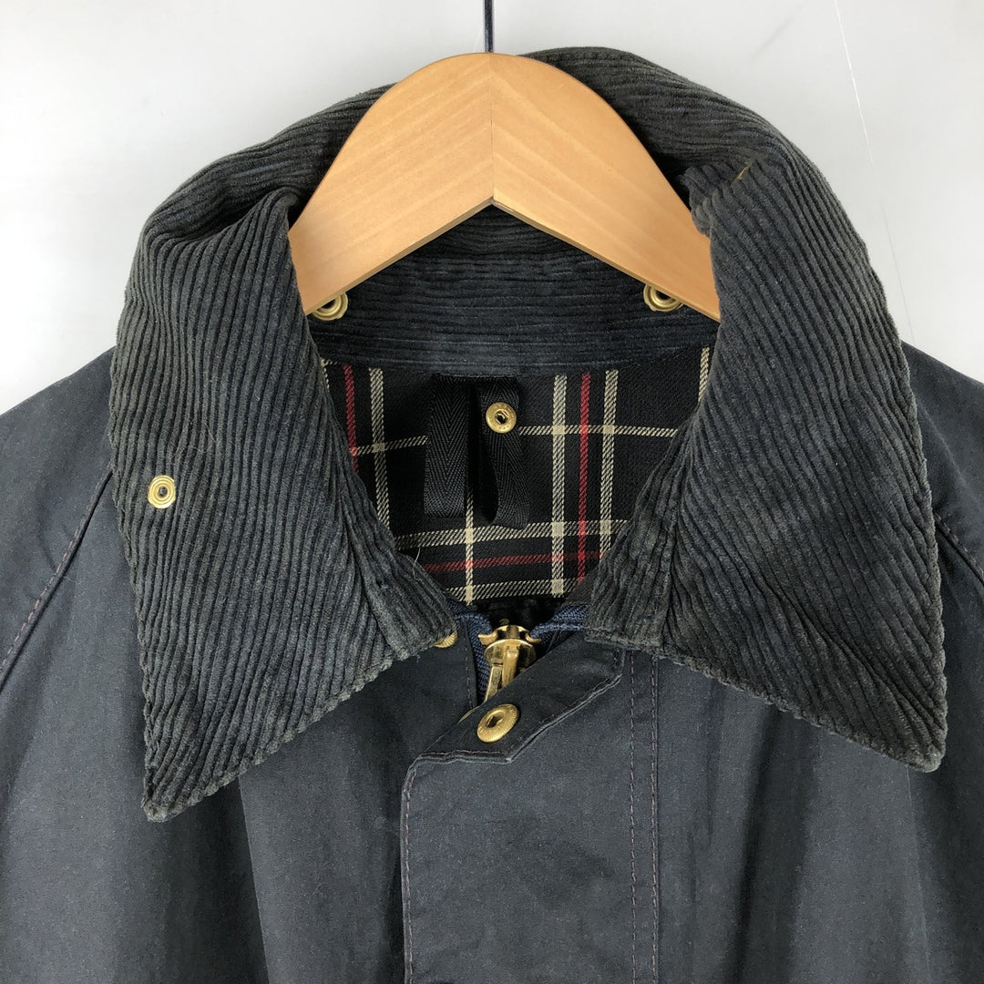 1990'S Barbour Beaufort 3 Warrant Oiled Hunting Jacket, Made in England, C44, Men's Size L cotton navy blue type Vintage Second Hand
