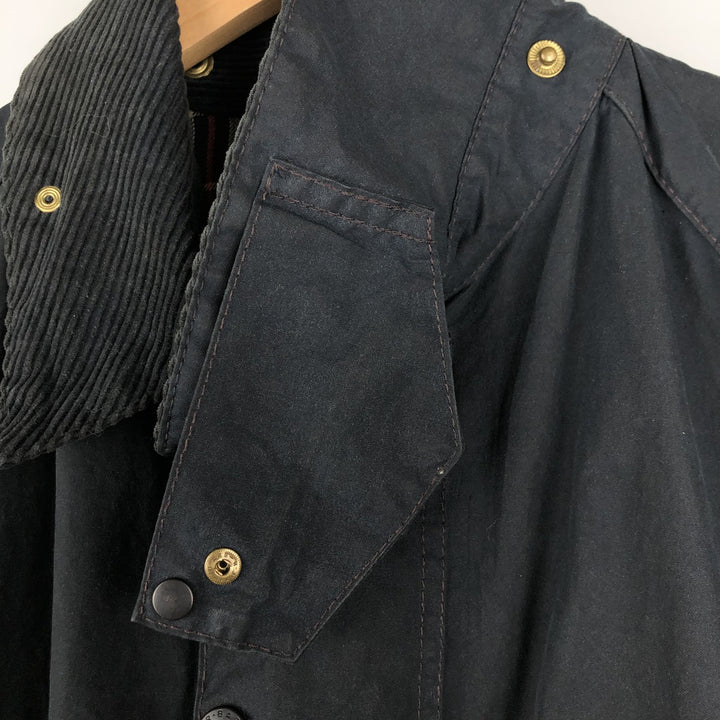 1990'S Barbour Beaufort 3 Warrant Oiled Hunting Jacket, Made in England, C44, Men's Size L cotton navy blue type Vintage Second Hand