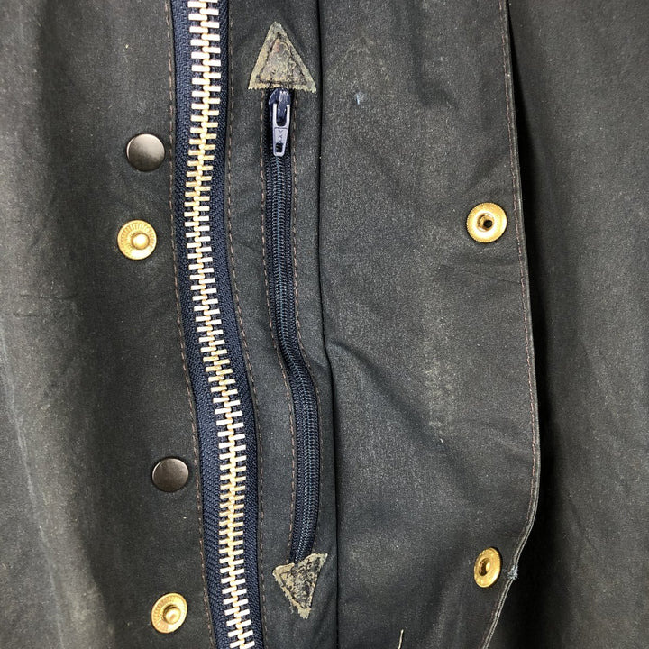 1990'S Barbour Beaufort 3 Warrant Oiled Hunting Jacket, Made in England, C44, Men's Size L cotton navy blue type Vintage Second Hand
