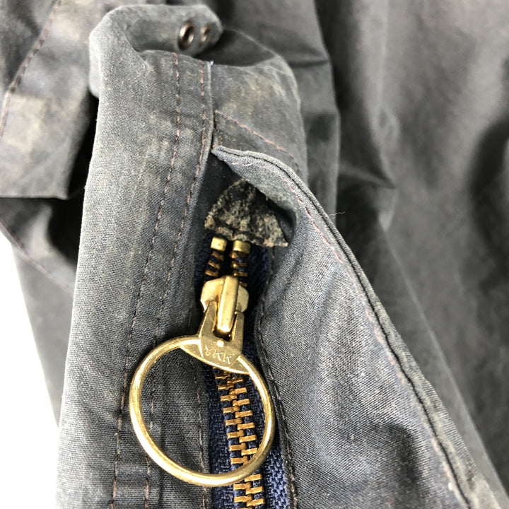 1990'S Barbour Beaufort 3 Warrant Oiled Hunting Jacket, Made in England, C44, Men's Size L cotton navy blue type Vintage Second Hand