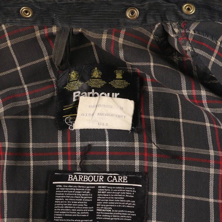 1980'S Barbour Beaufort 3 Warrant Oiled Hunting Jacket, Made in England, C40, Men's Size M cotton navy blue type Vintage Second Hand