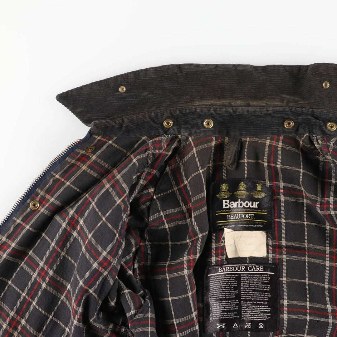 1980'S Barbour Beaufort 3 Warrant Oiled Hunting Jacket, Made in England, C40, Men's Size M cotton navy blue type Vintage Second Hand