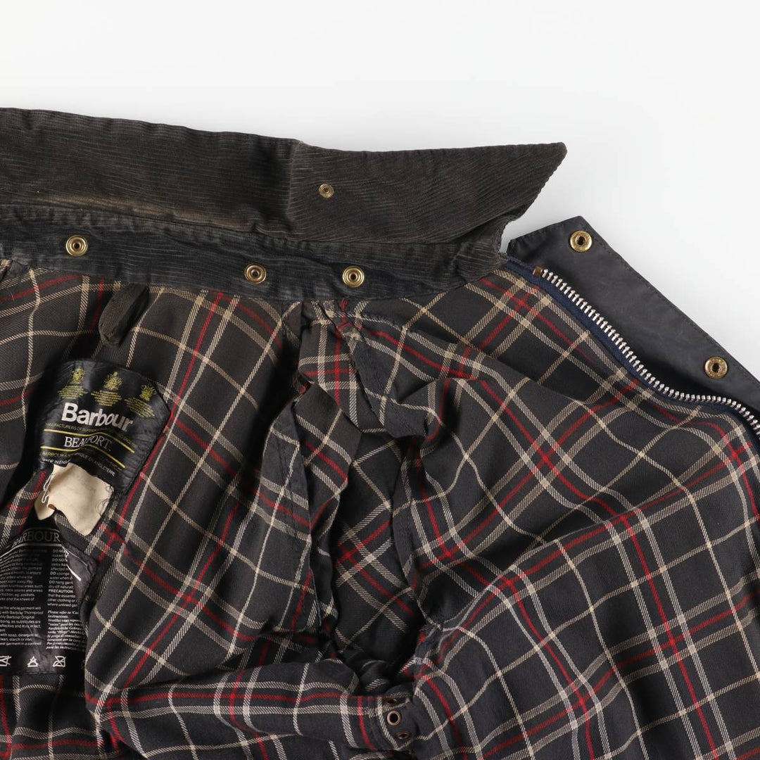 1980'S Barbour Beaufort 3 Warrant Oiled Hunting Jacket, Made in England, C40, Men's Size M cotton navy blue type Vintage Second Hand