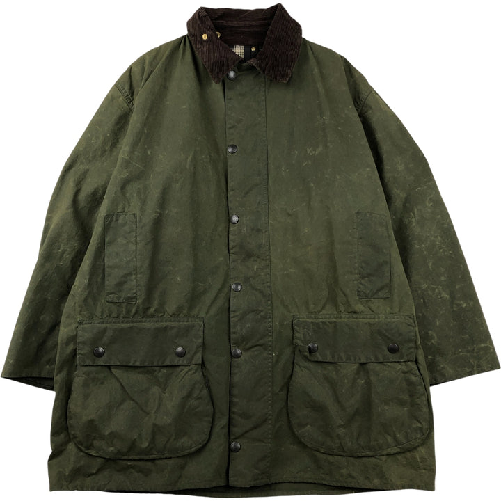 80s-90'S Barbour BORDER (formerly 3 Warrant) waxed cotton oiled jacket, Made in England, C44, Men's Size L cotton Khaki type Vintage Second Hand