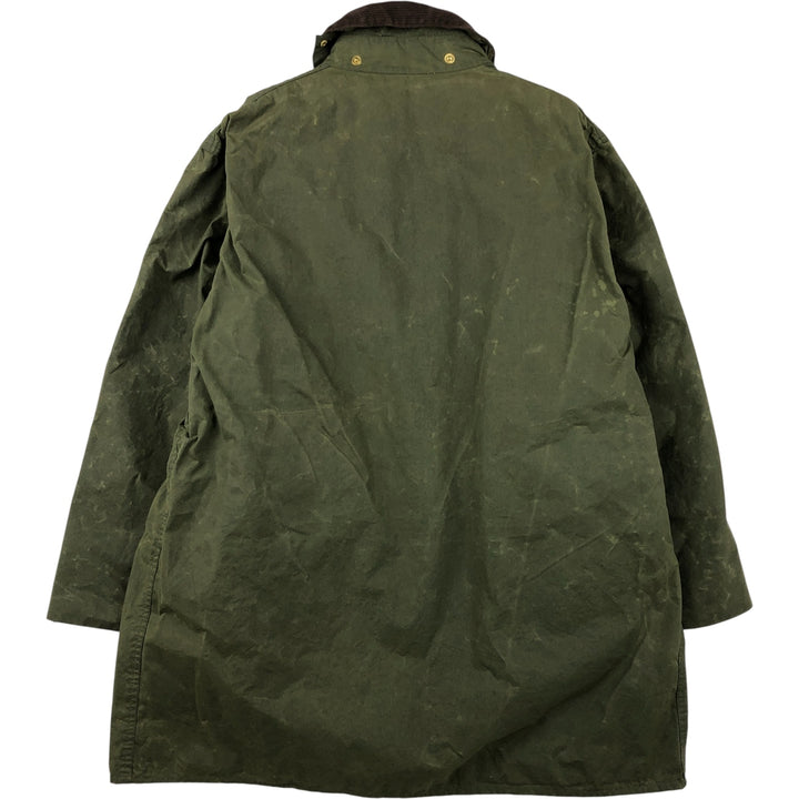 80s-90'S Barbour BORDER (formerly 3 Warrant) waxed cotton oiled jacket, Made in England, C44, Men's Size L cotton Khaki type Vintage Second Hand