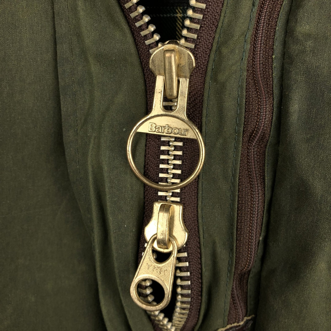 80s-90'S Barbour BORDER (formerly 3 Warrant) waxed cotton oiled jacket, Made in England, C44, Men's Size L cotton Khaki type Vintage Second Hand