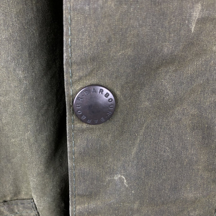 80s-90'S Barbour BORDER (formerly 3 Warrant) waxed cotton oiled jacket, Made in England, C44, Men's Size L cotton Khaki type Vintage Second Hand