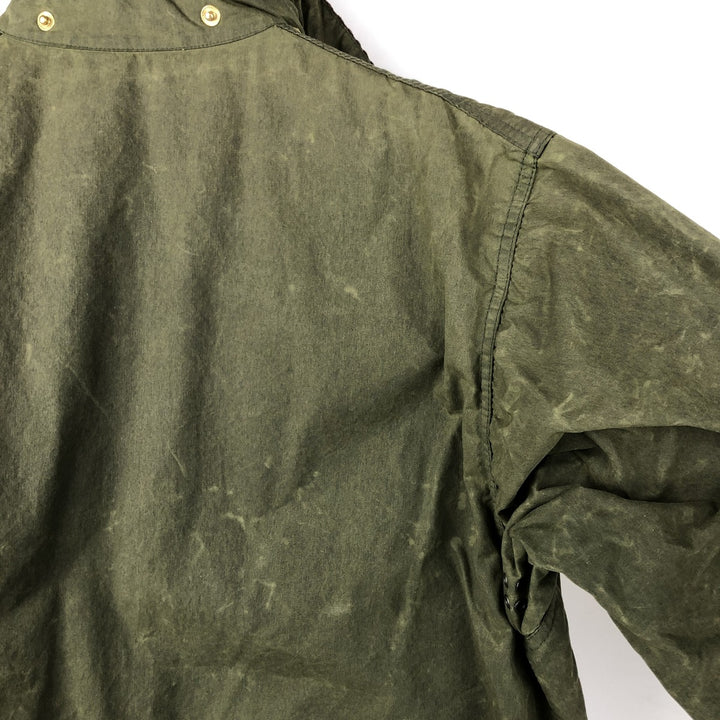 80s-90'S Barbour BORDER (formerly 3 Warrant) waxed cotton oiled jacket, Made in England, C44, Men's Size L cotton Khaki type Vintage Second Hand