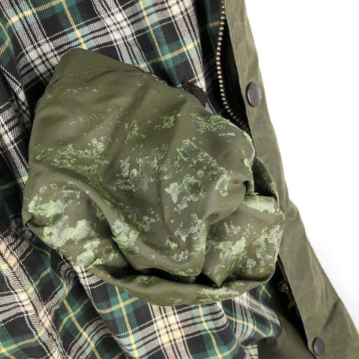 80s-90'S Barbour BORDER (formerly 3 Warrant) waxed cotton oiled jacket, Made in England, C44, Men's Size L cotton Khaki type Vintage Second Hand