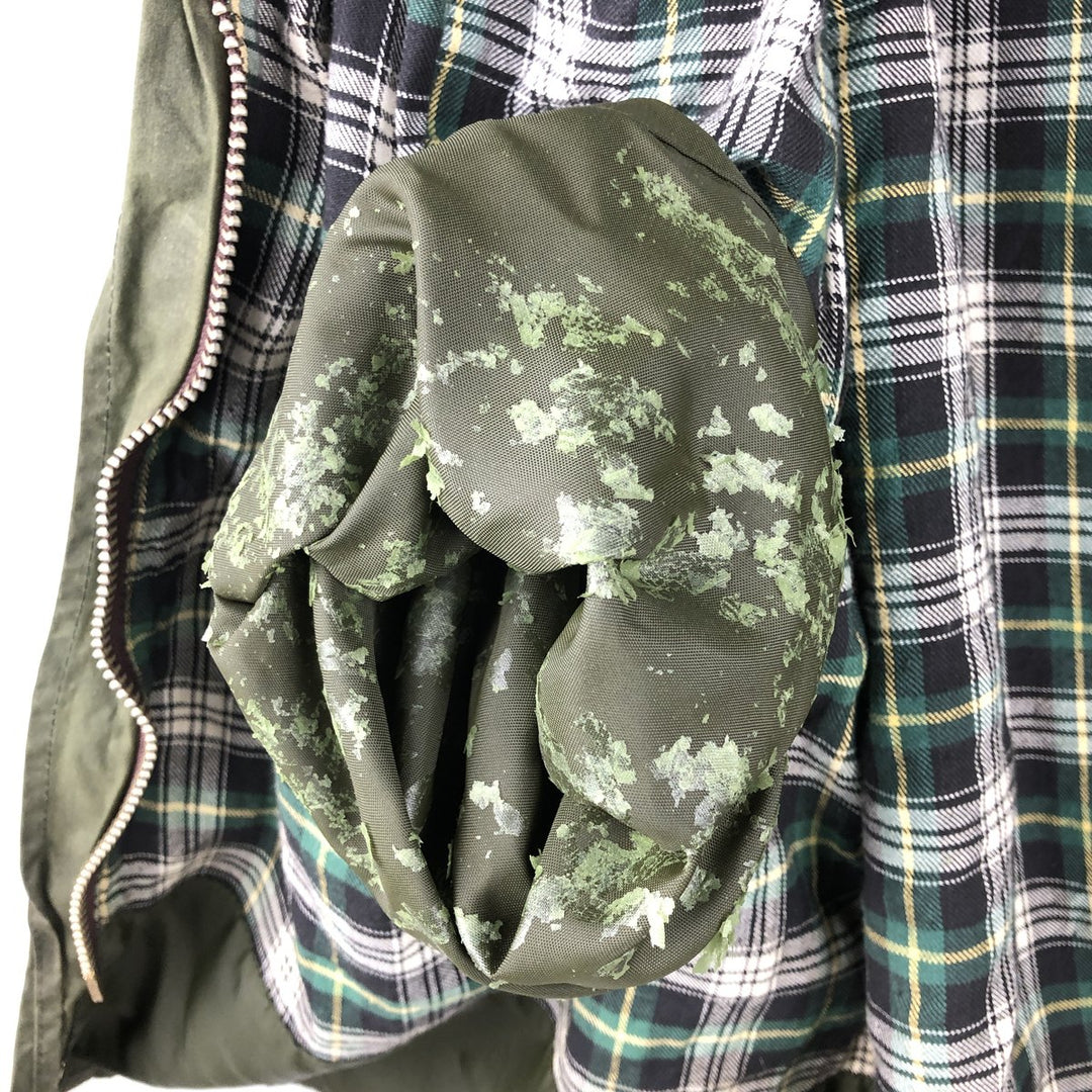 80s-90'S Barbour BORDER (formerly 3 Warrant) waxed cotton oiled jacket, Made in England, C44, Men's Size L cotton Khaki type Vintage Second Hand