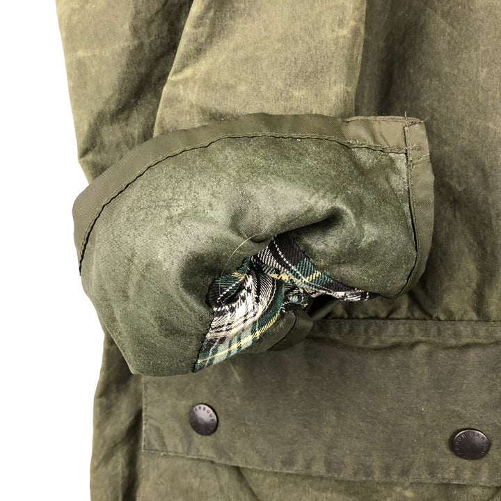 80s-90'S Barbour BORDER (formerly 3 Warrant) waxed cotton oiled jacket, Made in England, C44, Men's Size L cotton Khaki type Vintage Second Hand