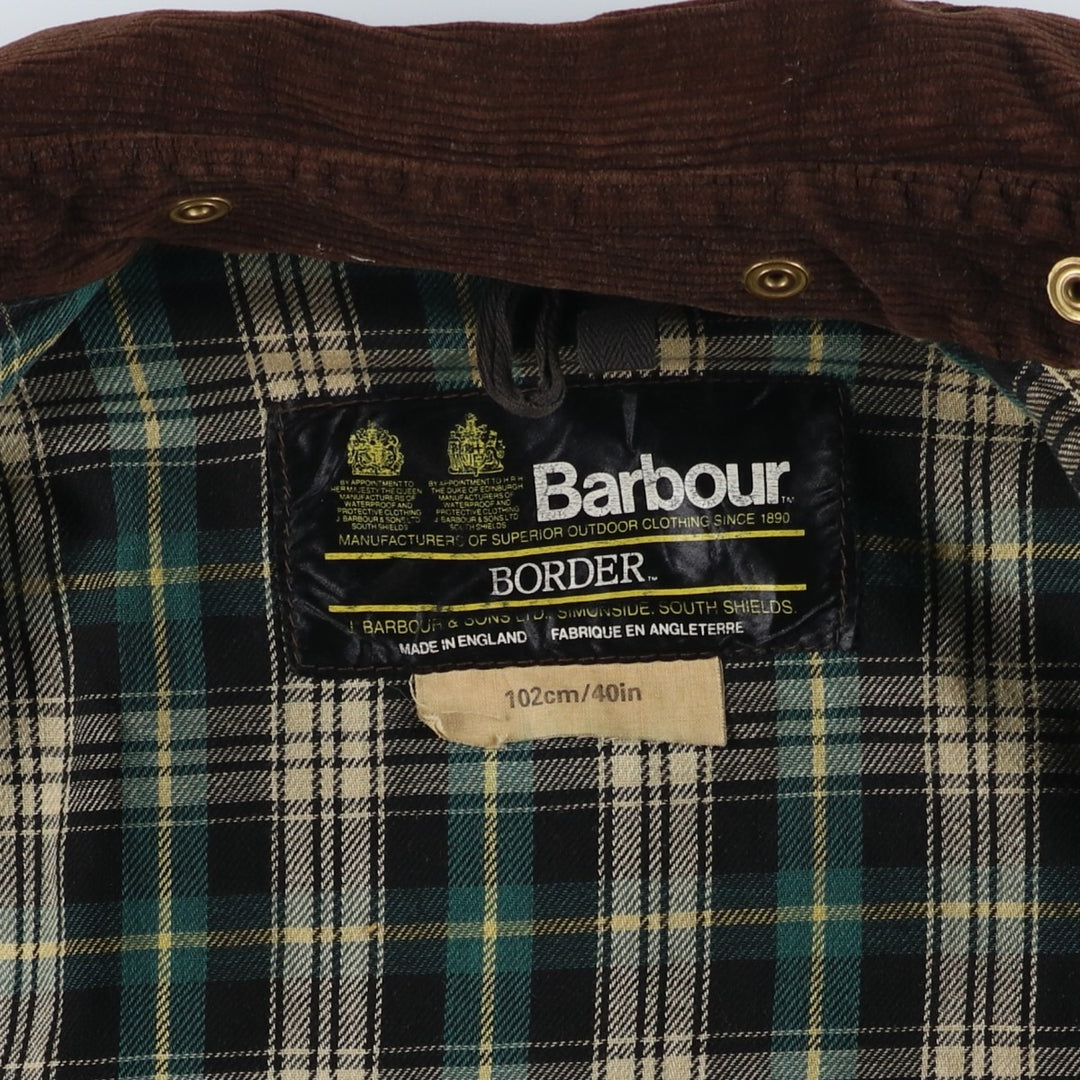 Vintage 1980'S Barbour BORDER 2 Warrant waxed cotton oiled jacket, made in England, size M. cotton Khaki type Vintage Second Hand