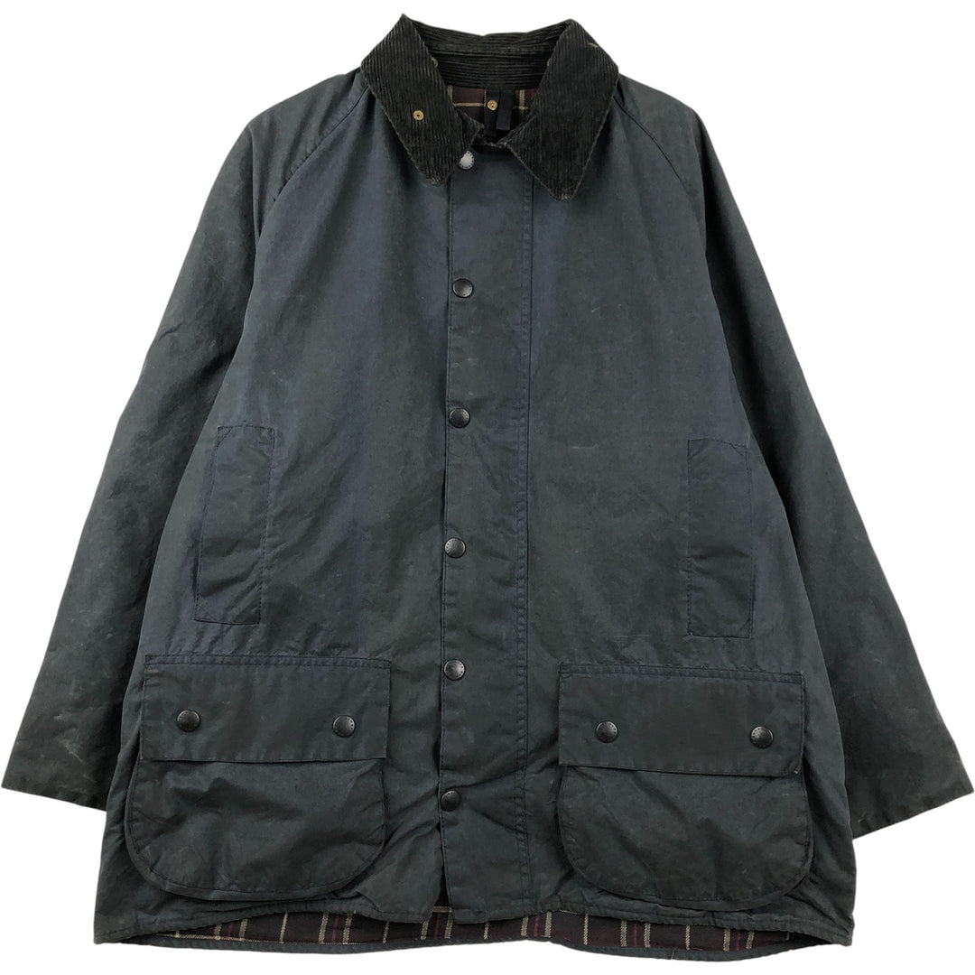 1990'S Barbour Beaufort 3 Warrant Oiled Hunting Jacket, Made in England, C44, Men's Size L cotton navy blue type Vintage Second Hand
