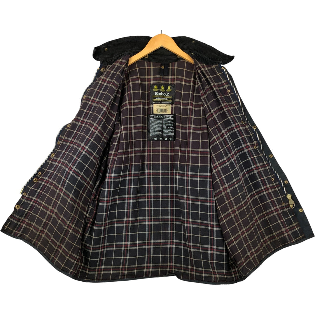 1990'S Barbour Beaufort 3 Warrant Oiled Hunting Jacket, Made in England, C44, Men's Size L cotton navy blue type Vintage Second Hand