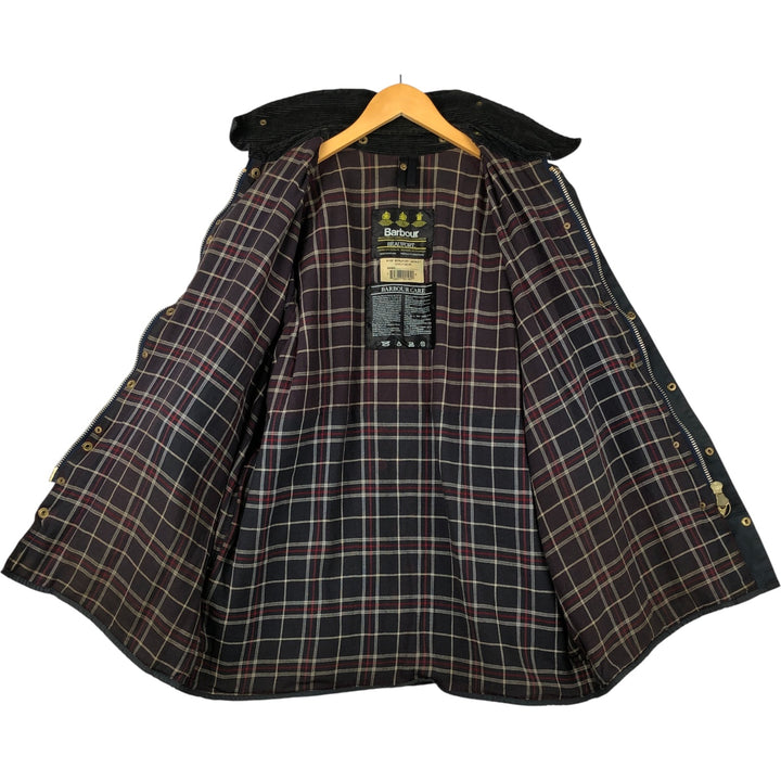 1990'S Barbour Beaufort 3 Warrant Oiled Hunting Jacket, Made in England, C44, Men's Size L cotton navy blue type Vintage Second Hand