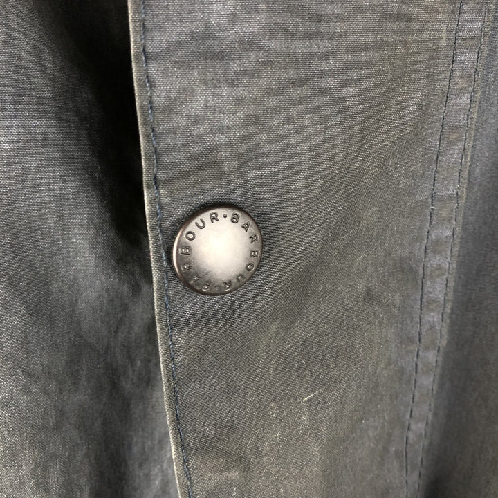 1990'S Barbour Beaufort 3 Warrant Oiled Hunting Jacket, Made in England, C44, Men's Size L cotton navy blue type Vintage Second Hand