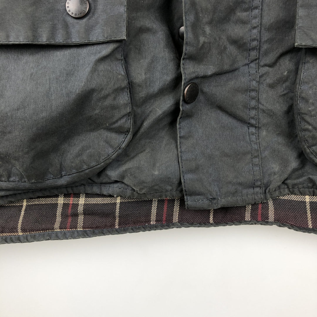 1990'S Barbour Beaufort 3 Warrant Oiled Hunting Jacket, Made in England, C44, Men's Size L cotton navy blue type Vintage Second Hand
