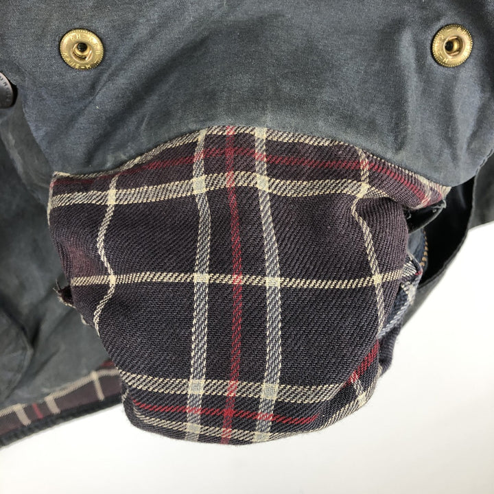 1990'S Barbour Beaufort 3 Warrant Oiled Hunting Jacket, Made in England, C44, Men's Size L cotton navy blue type Vintage Second Hand