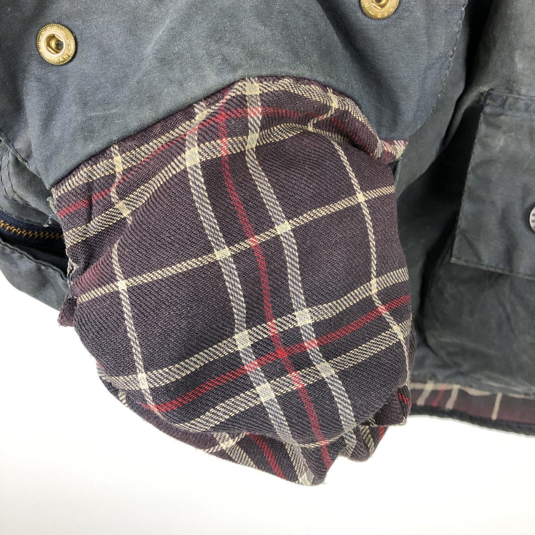 1990'S Barbour Beaufort 3 Warrant Oiled Hunting Jacket, Made in England, C44, Men's Size L cotton navy blue type Vintage Second Hand