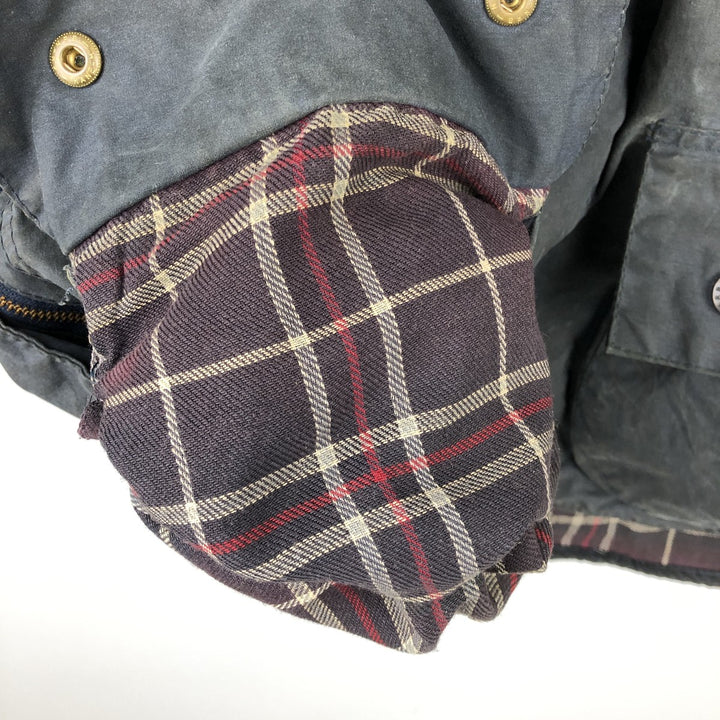 1990'S Barbour Beaufort 3 Warrant Oiled Hunting Jacket, Made in England, C44, Men's Size L cotton navy blue type Vintage Second Hand