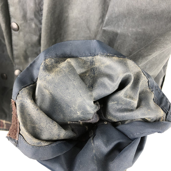 1990'S Barbour Beaufort 3 Warrant Oiled Hunting Jacket, Made in England, C44, Men's Size L cotton navy blue type Vintage Second Hand