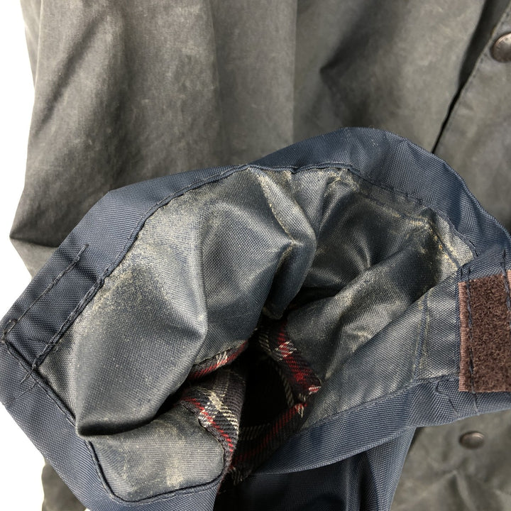 1990'S Barbour Beaufort 3 Warrant Oiled Hunting Jacket, Made in England, C44, Men's Size L cotton navy blue type Vintage Second Hand