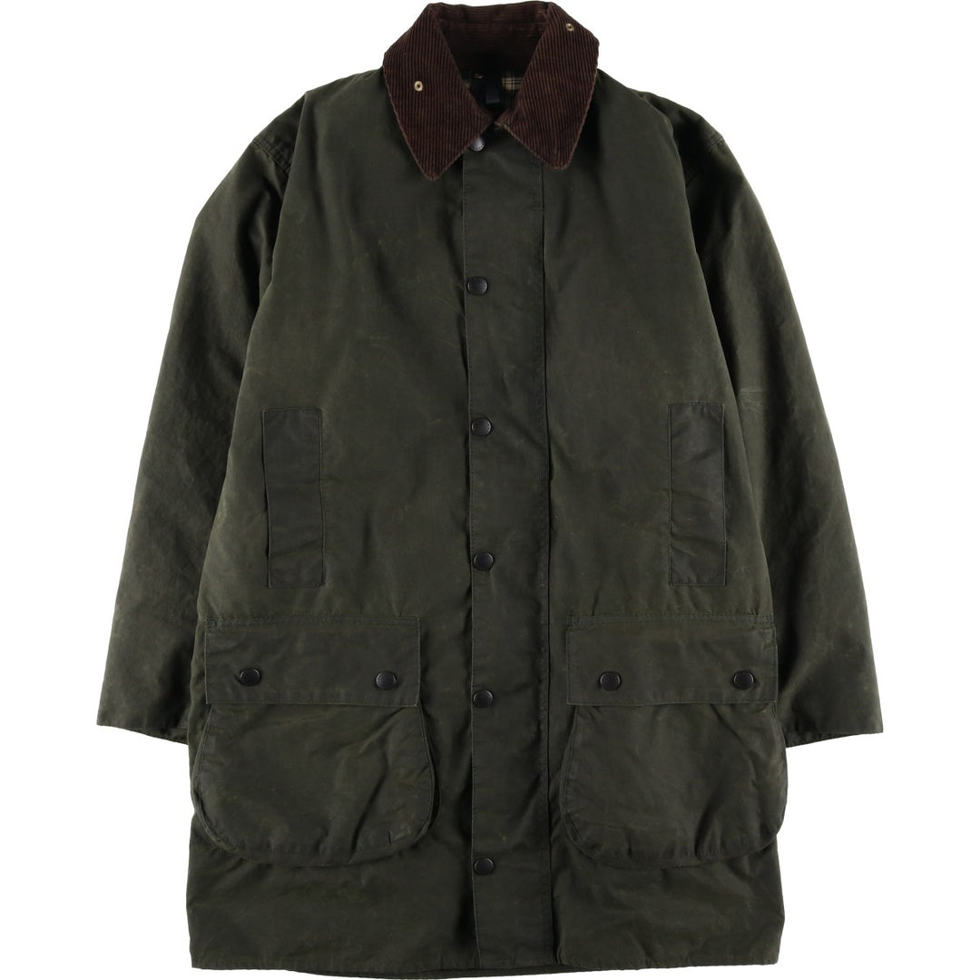 Vintage 1980s-1990'S Barbour Border Jacket, Old 3 Warrant, Waxed Cotton, Oiled, Made in England, C38, Men's Size Medium cotton Khaki type Vintage Second Hand
