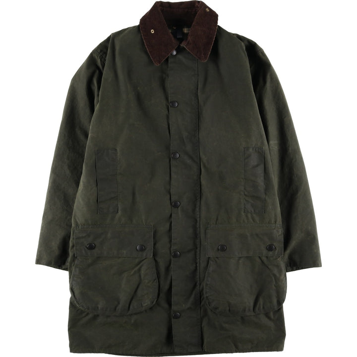Vintage 1980s-1990'S Barbour Border Jacket, Old 3 Warrant, Waxed Cotton, Oiled, Made in England, C38, Men's Size Medium cotton Khaki type Vintage Second Hand