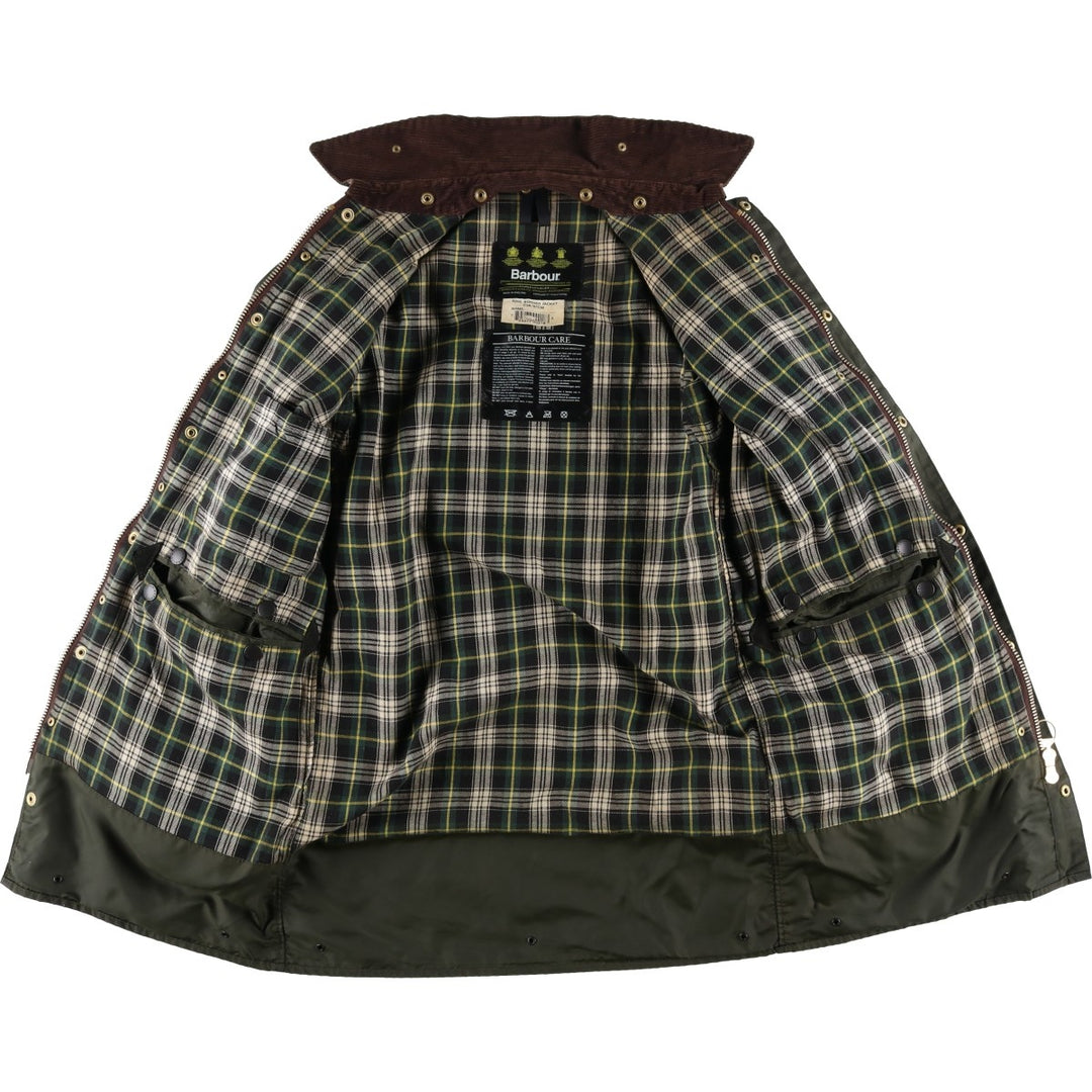 Vintage 1980s-1990'S Barbour Border Jacket, Old 3 Warrant, Waxed Cotton, Oiled, Made in England, C38, Men's Size Medium cotton Khaki type Vintage Second Hand