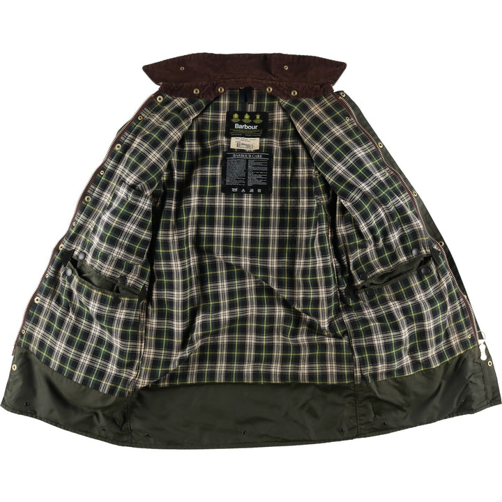 Vintage 1980s-1990'S Barbour Border Jacket, Old 3 Warrant, Waxed Cotton, Oiled, Made in England, C38, Men's Size Medium cotton Khaki type Vintage Second Hand