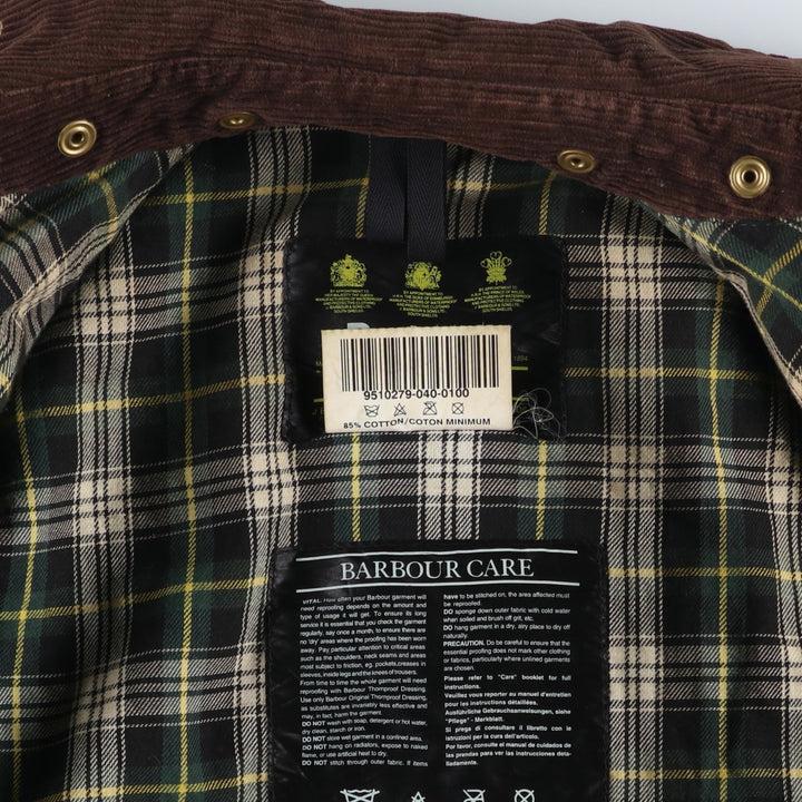 Vintage 1980s-1990'S Barbour Border Jacket, Old 3 Warrant, Waxed Cotton, Oiled, Made in England, C38, Men's Size Medium cotton Khaki type Vintage Second Hand