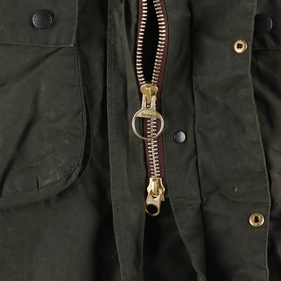 Vintage 1980s-1990'S Barbour Border Jacket, Old 3 Warrant, Waxed Cotton, Oiled, Made in England, C38, Men's Size Medium cotton Khaki type Vintage Second Hand