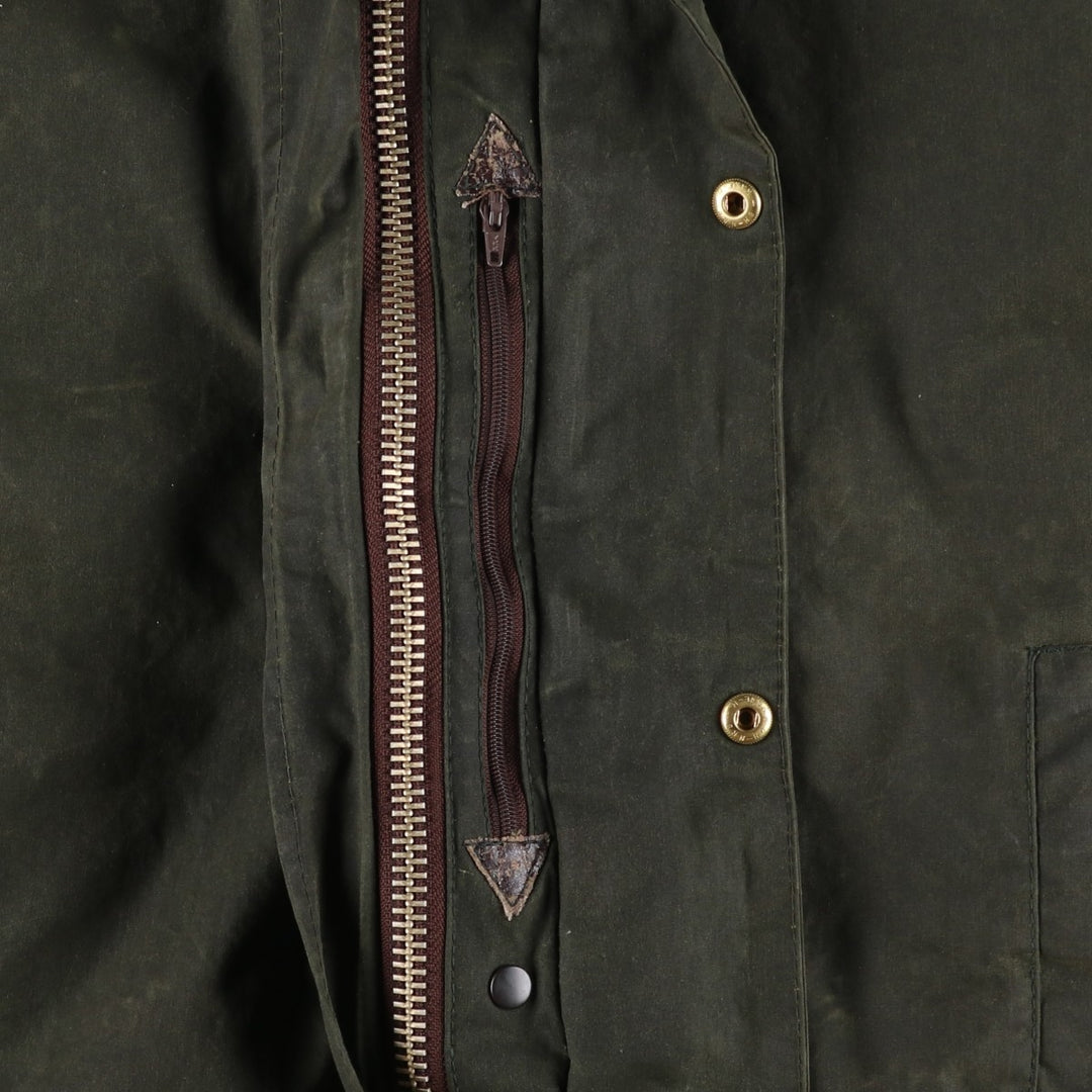 Vintage 1980s-1990'S Barbour Border Jacket, Old 3 Warrant, Waxed Cotton, Oiled, Made in England, C38, Men's Size Medium cotton Khaki type Vintage Second Hand