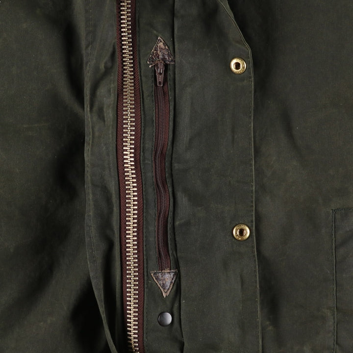 Vintage 1980s-1990'S Barbour Border Jacket, Old 3 Warrant, Waxed Cotton, Oiled, Made in England, C38, Men's Size Medium cotton Khaki type Vintage Second Hand