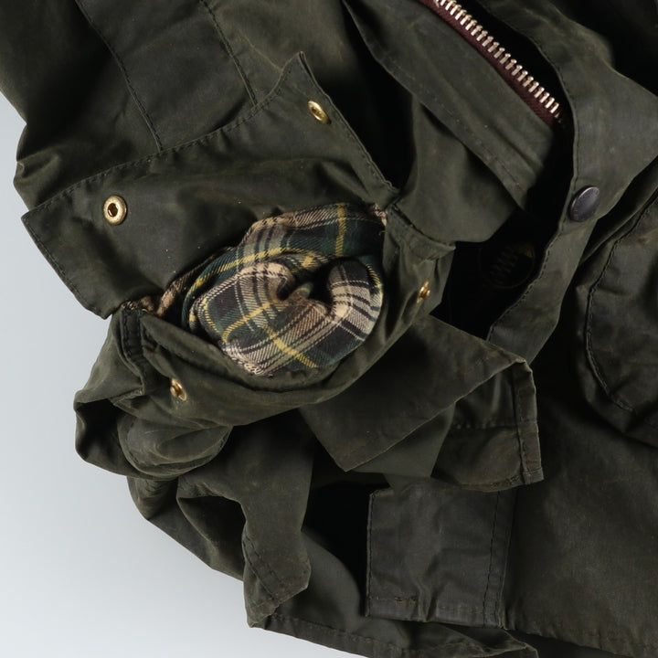 Vintage 1980s-1990'S Barbour Border Jacket, Old 3 Warrant, Waxed Cotton, Oiled, Made in England, C38, Men's Size Medium cotton Khaki type Vintage Second Hand