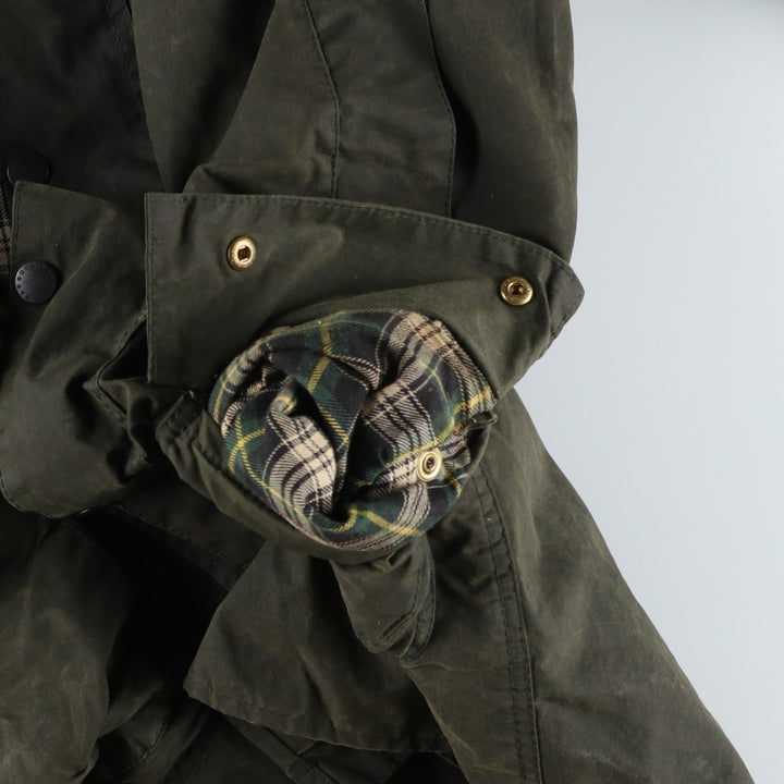 Vintage 1980s-1990'S Barbour Border Jacket, Old 3 Warrant, Waxed Cotton, Oiled, Made in England, C38, Men's Size Medium cotton Khaki type Vintage Second Hand