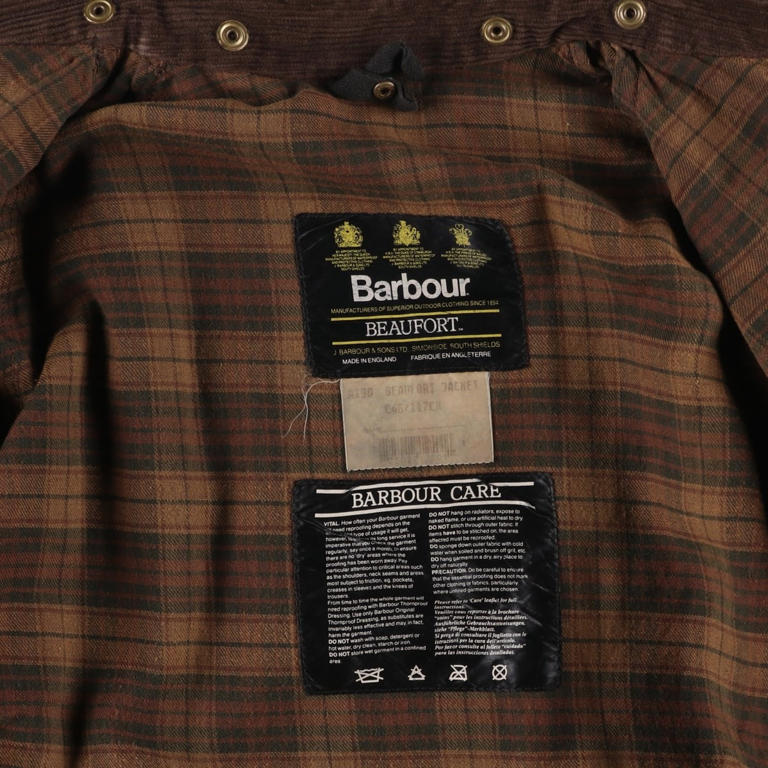 80s-90'S Barbour Beaufort Old 3 Warrant Badged Oiled Hunting Jacket C46 Men's XL cotton brown type Vintage Second Hand