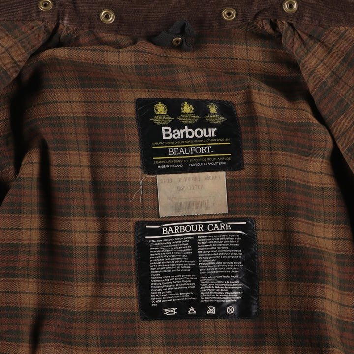 80s-90'S Barbour Beaufort Old 3 Warrant Badged Oiled Hunting Jacket C46 Men's XL cotton brown type Vintage Second Hand