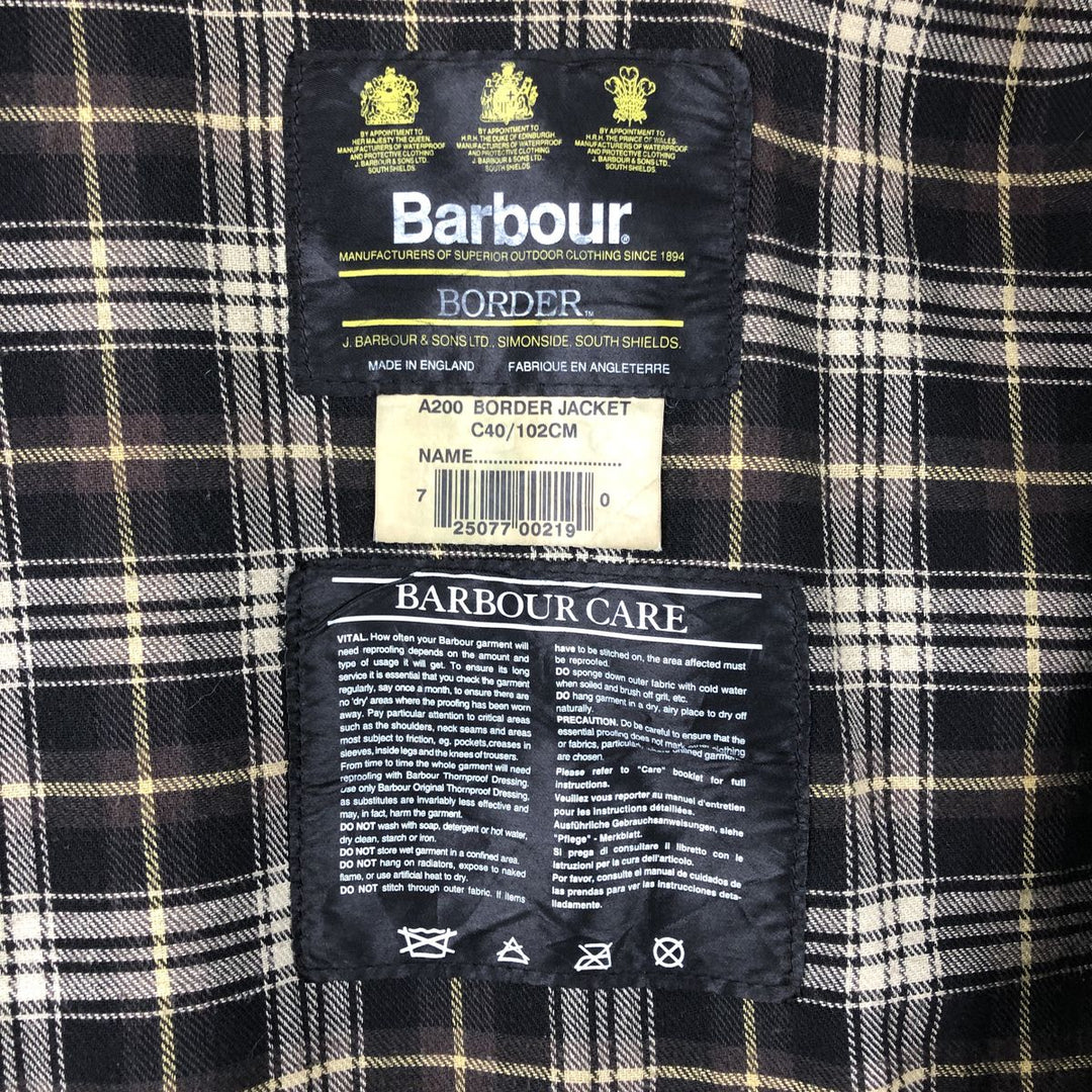 90'S Barbour BORDER (old 3-warrant) waxed cotton oiled jacket, made in England, C40, men's size M cotton Khaki type Vintage Second Hand