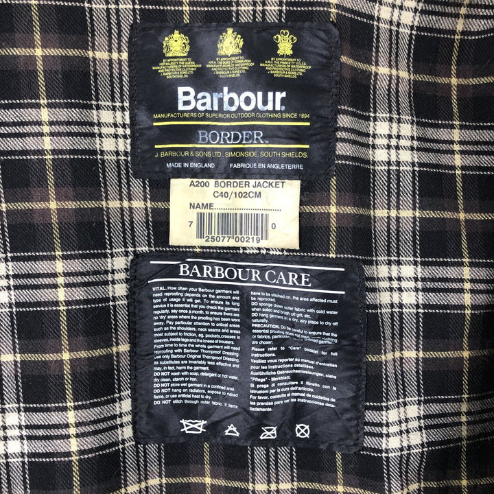 90'S Barbour BORDER (old 3-warrant) waxed cotton oiled jacket, made in England, C40, men's size M cotton Khaki type Vintage Second Hand