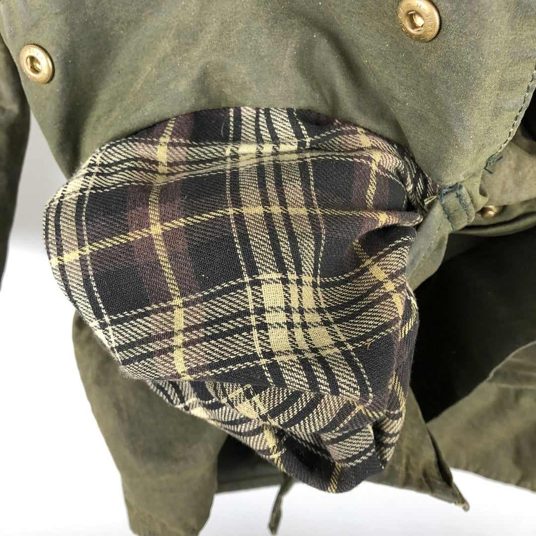 90'S Barbour BORDER (old 3-warrant) waxed cotton oiled jacket, made in England, C40, men's size M cotton Khaki type Vintage Second Hand