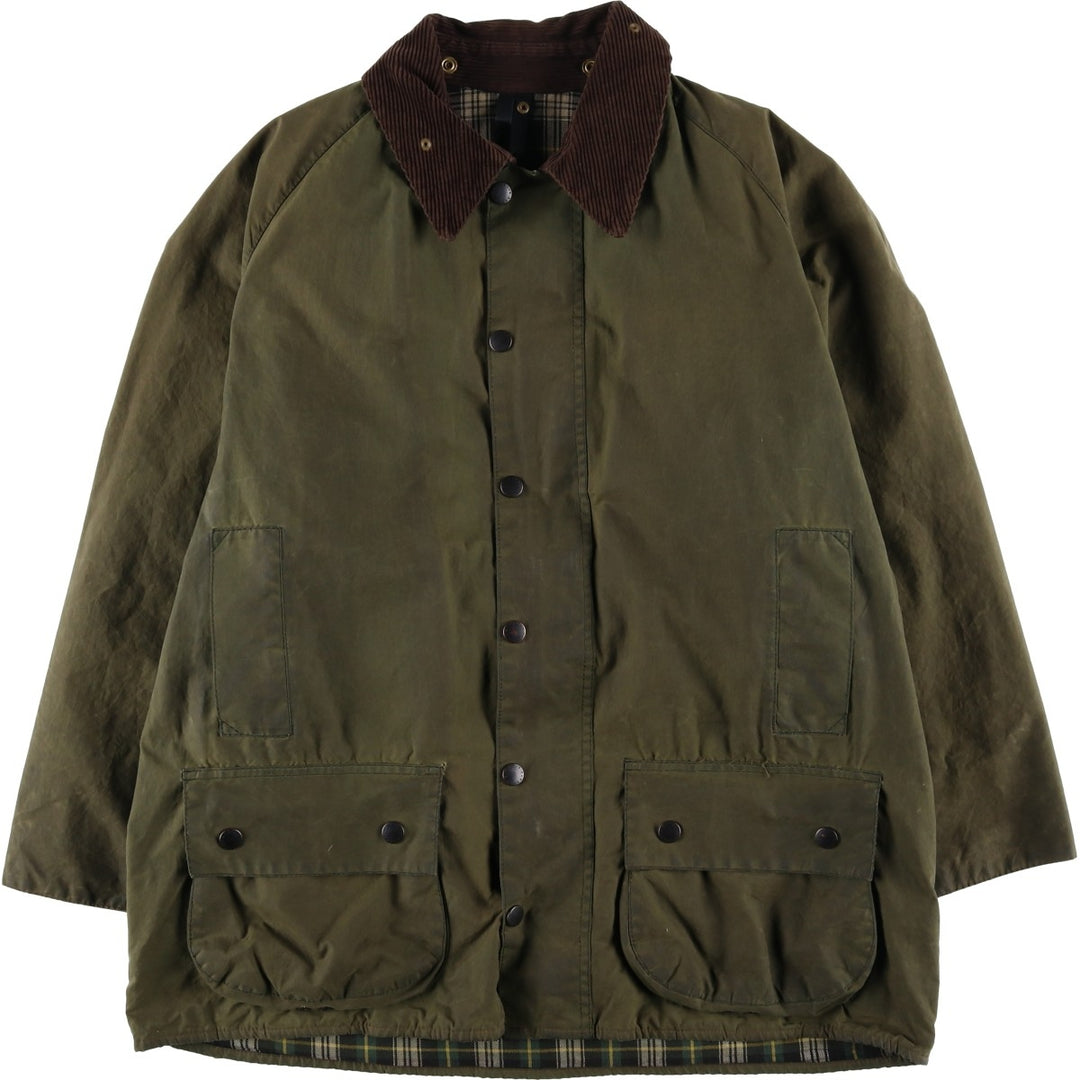80s-90'S Barbour Beaufort Old 3 Warrant Oiled Hunting Jacket Made in England C46 Men's XL equivalent Vintage cotton Khaki type Vintage Second Hand
